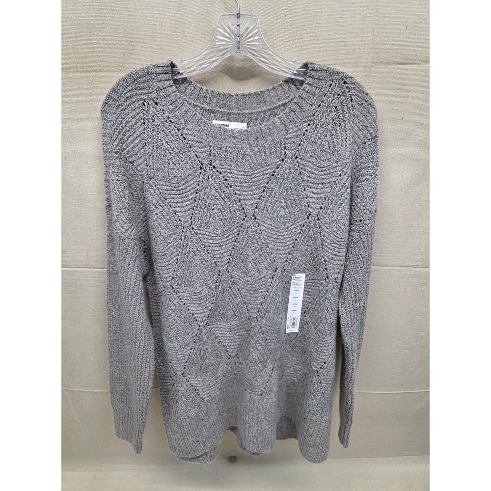 Sonoma Goods For Life Supersoft Grey Diamond Knit Crew‎ Neck Sweater Large